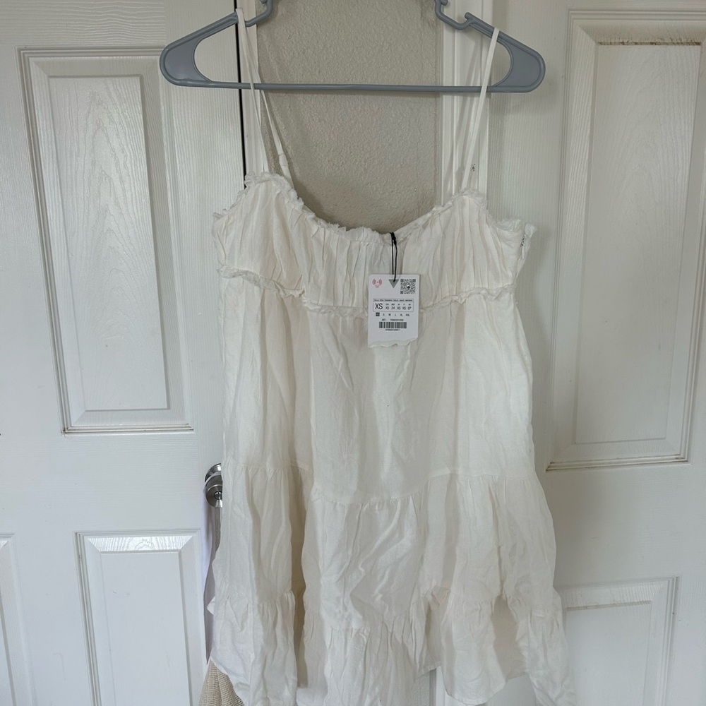 NWT Zara White Ruffled Mini Dress - Picture 3 of 5